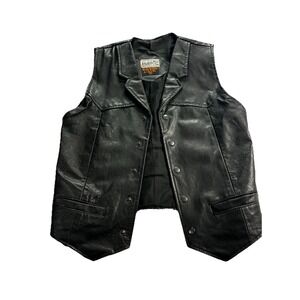 Katch Me Too Black Leather Vest Mens S Lined Motorcycle, Western, Biker, VTG